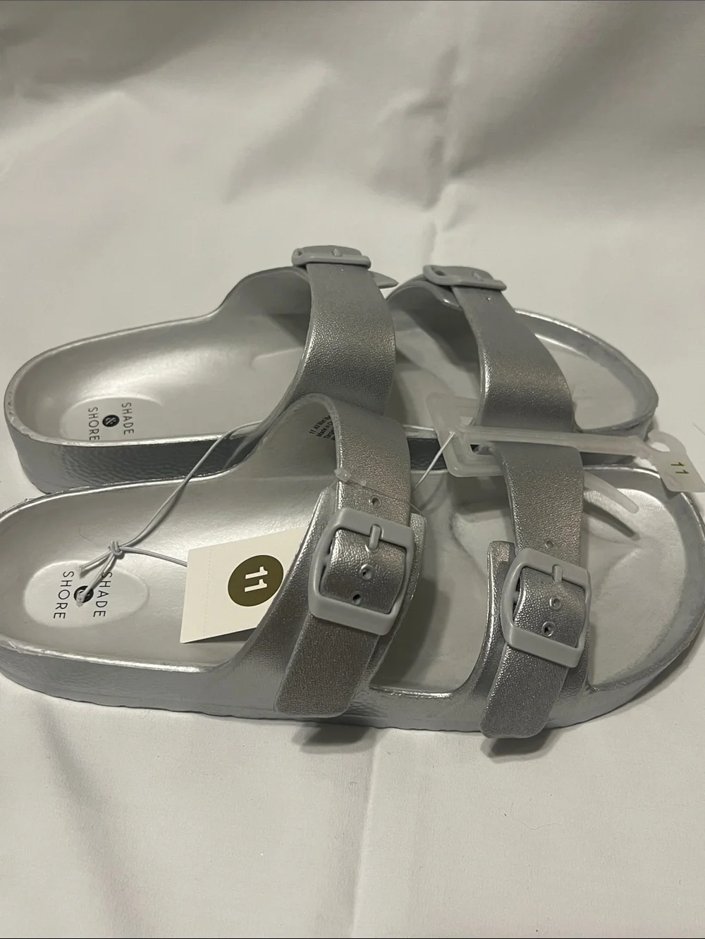 Shade & Shore Silver Double-Buckle Slide Sandals